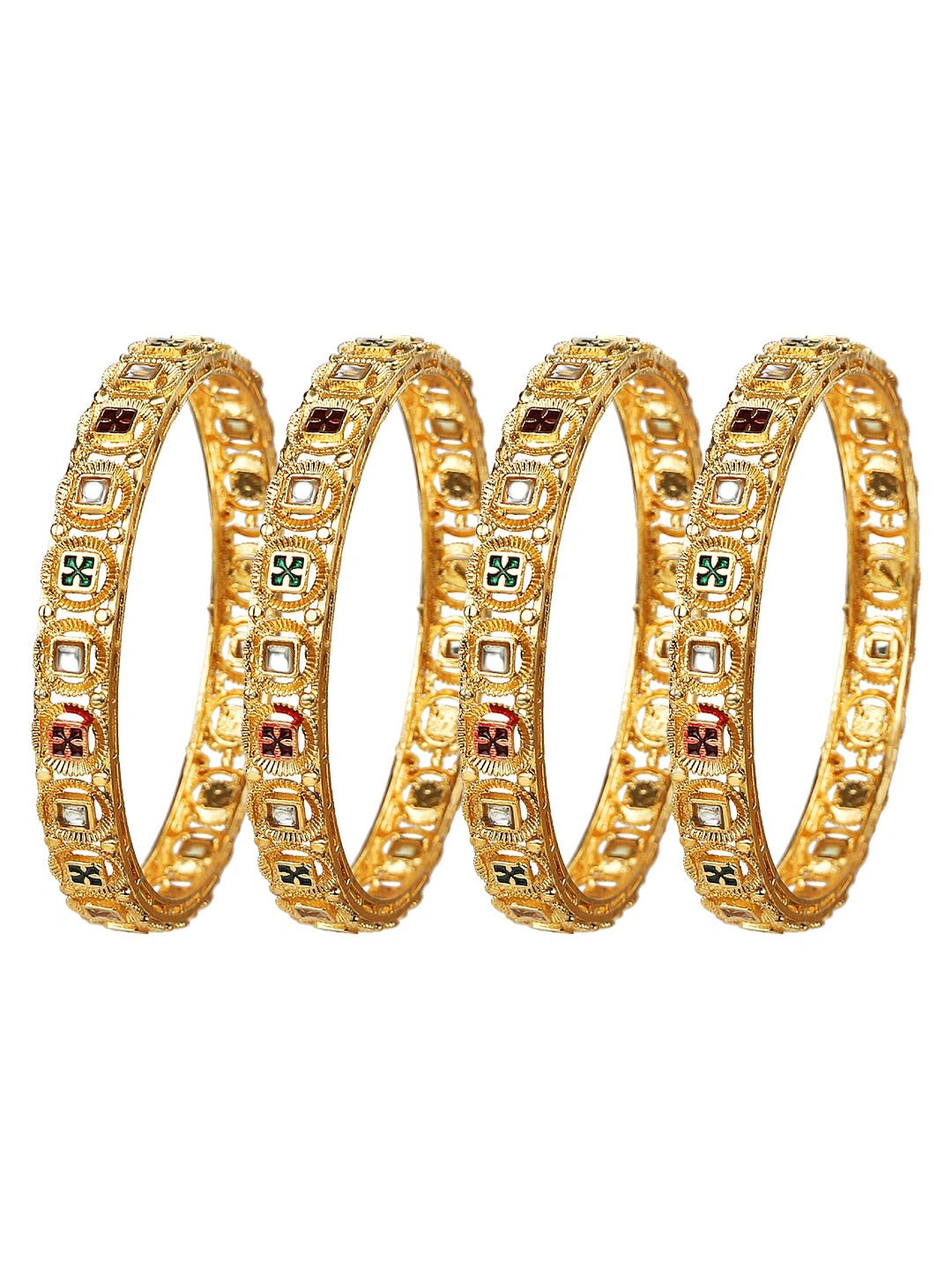 Gold Plated Kundan Meenakari  4Pc Bangle