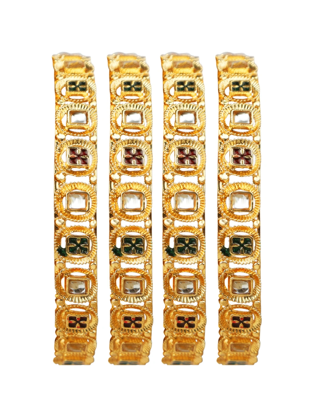 Gold Plated Kundan Meenakari  4Pc Bangle