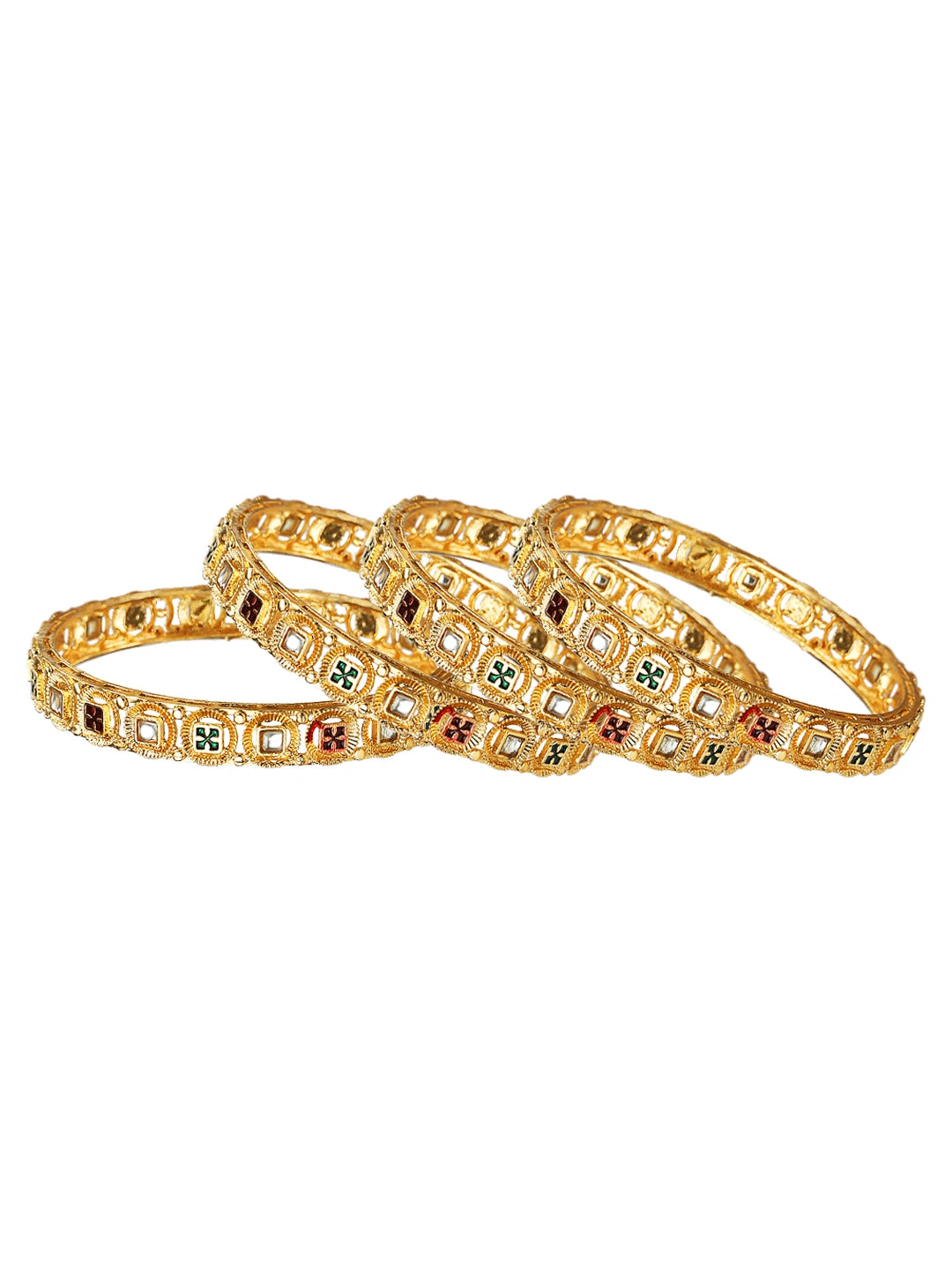 Gold Plated Kundan Meenakari  4Pc Bangle