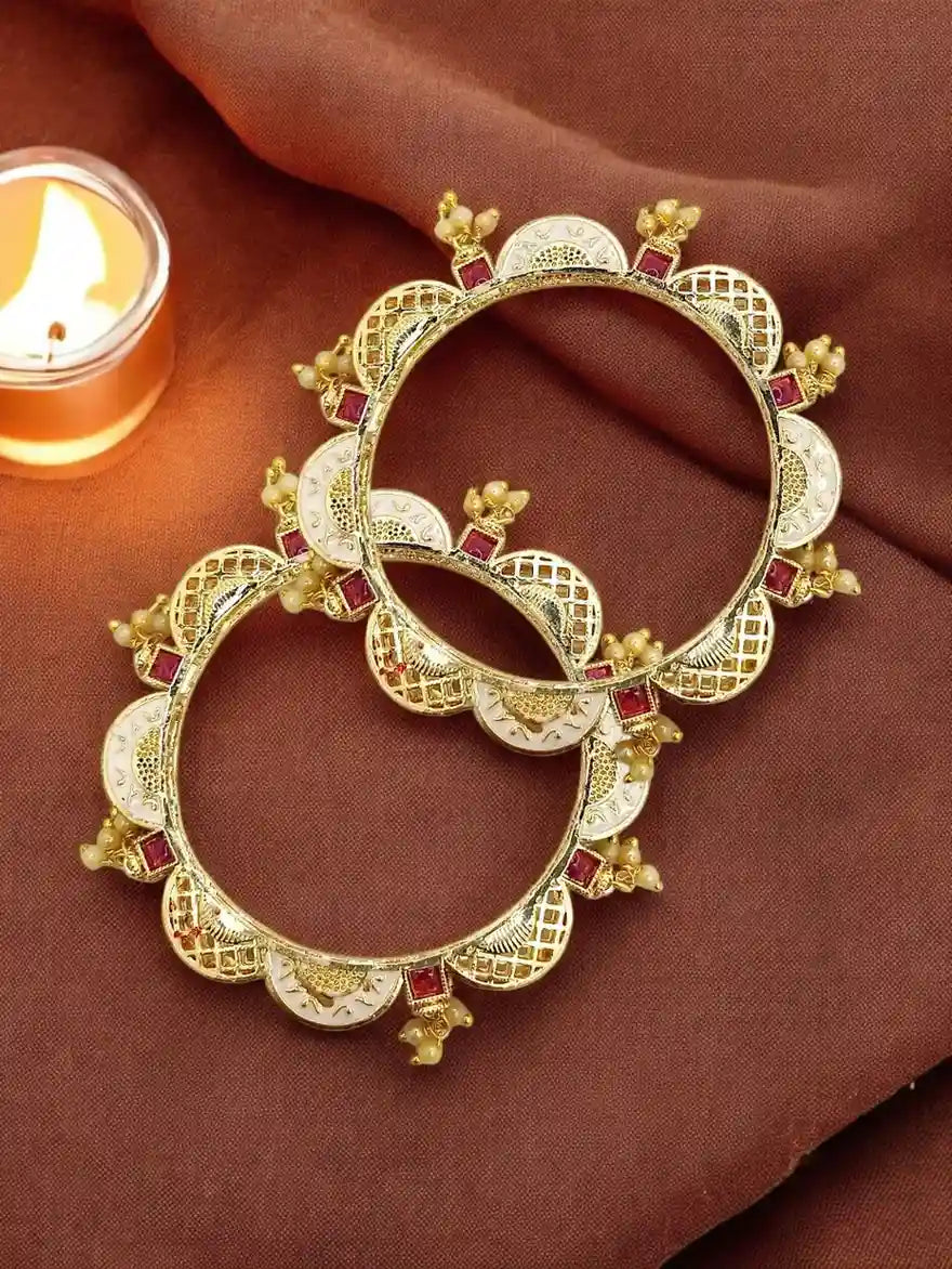 Set Of 2 Gold-Plated Stone Studded Meenakari Bangles
