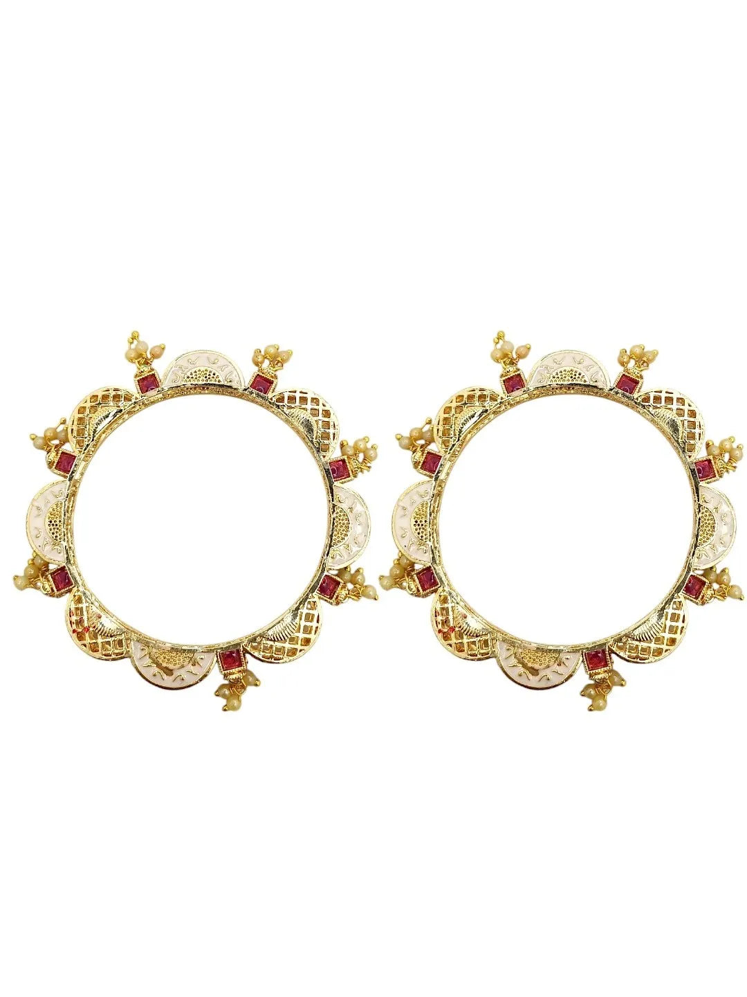 Set Of 2 Gold-Plated Stone Studded Meenakari Bangles