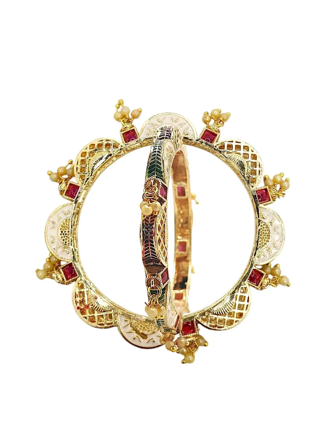 Set Of 2 Gold-Plated Stone Studded Meenakari Bangles