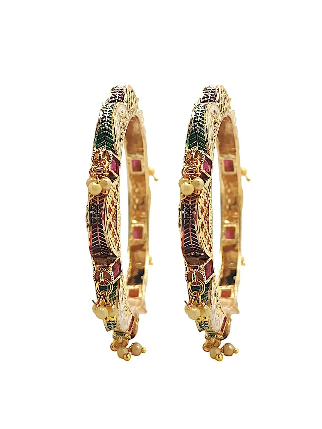 Set Of 2 Gold-Plated Stone Studded Meenakari Bangles