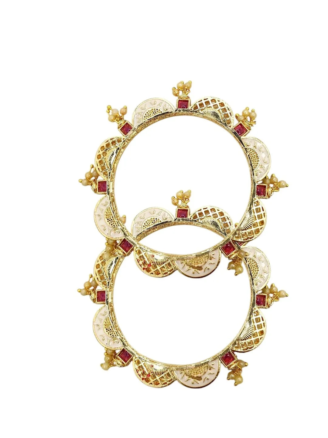 Set Of 2 Gold-Plated Stone Studded Meenakari Bangles