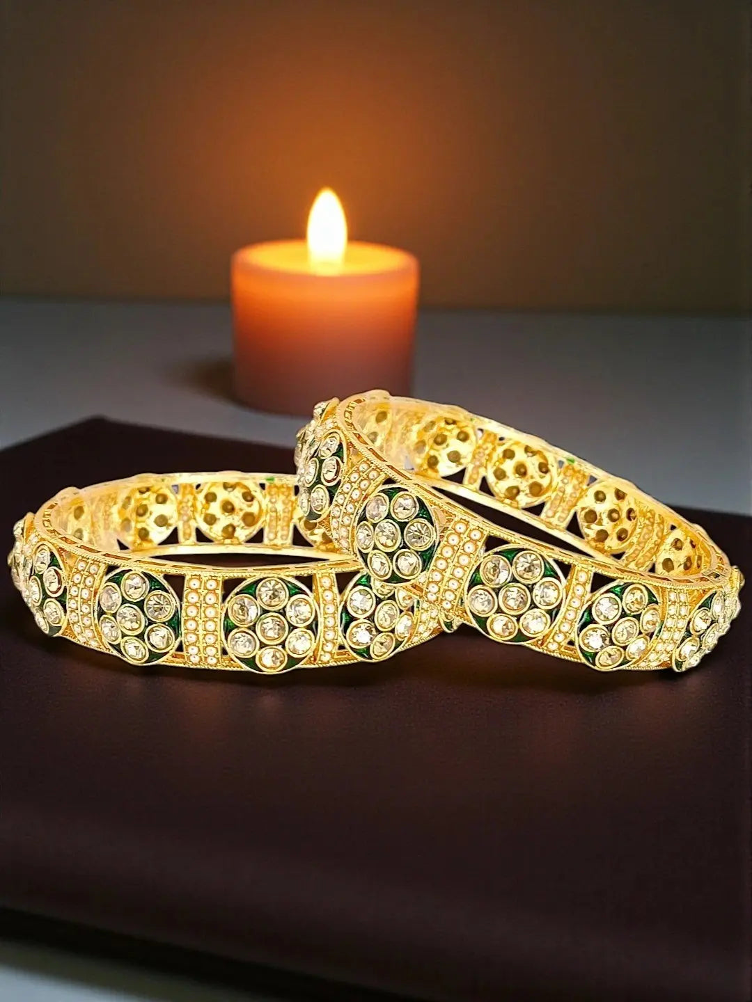 Set Of 2 Gold Plated Stone Beaded Bangle