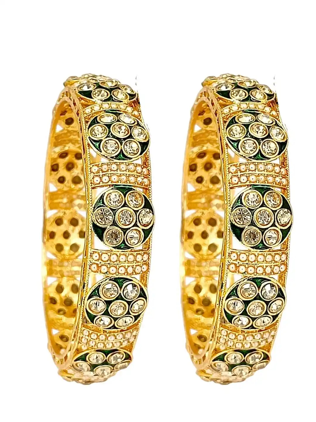 Set Of 2 Gold Plated Stone Beaded Bangle