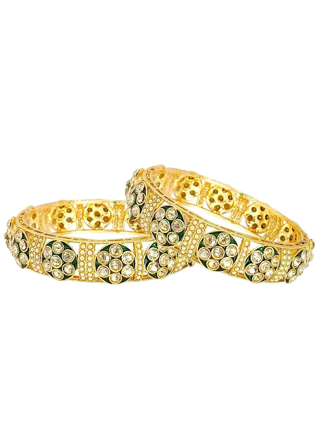 Set Of 2 Gold Plated Stone Beaded Bangle