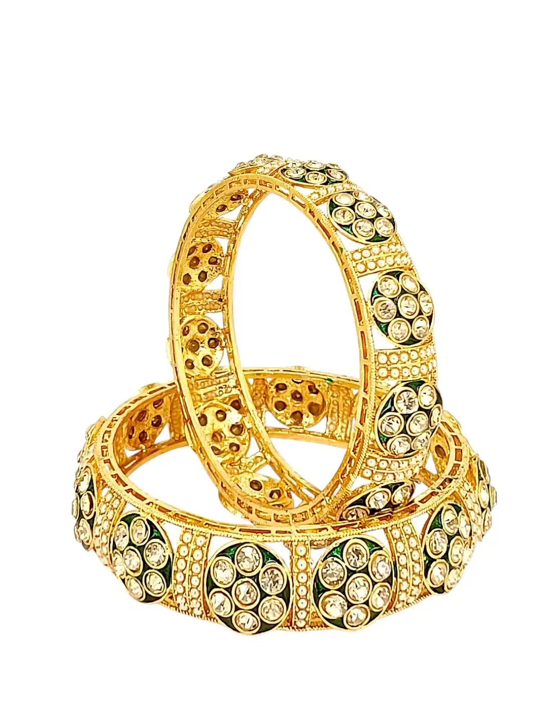 Set Of 2 Gold Plated Stone Beaded Bangle