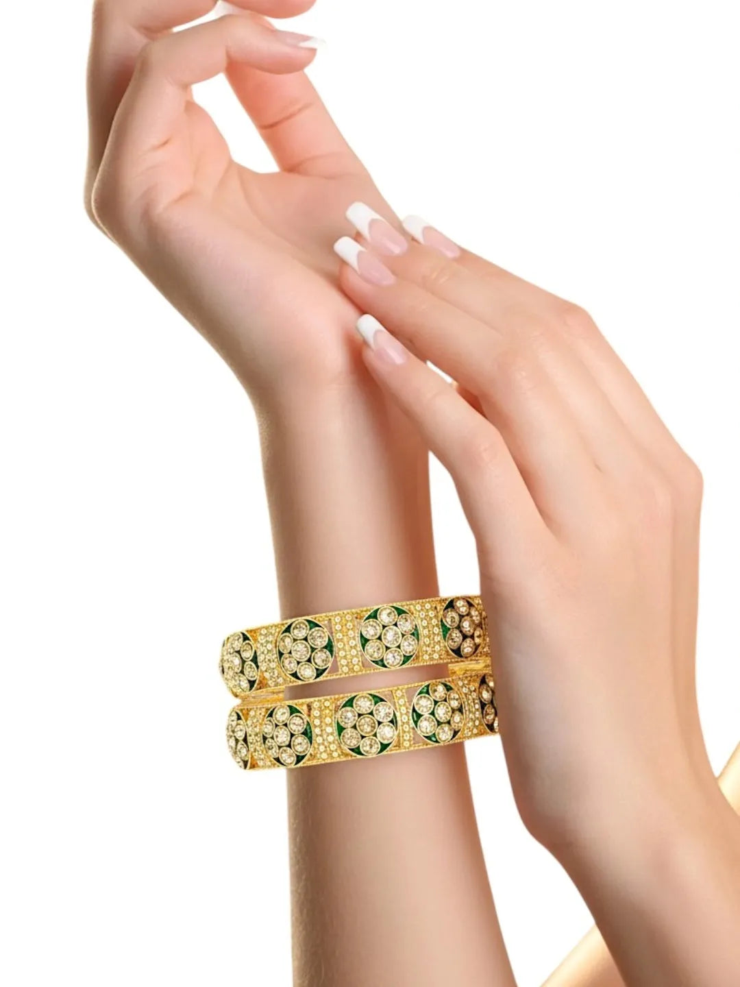 Set Of 2 Gold Plated Stone Beaded Bangle