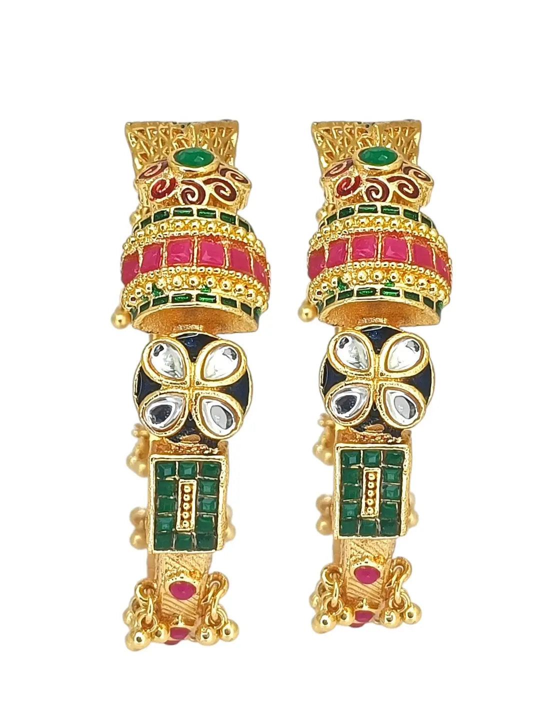 Set Of 2 Gold Plated Kundan Stone Studded Bangle