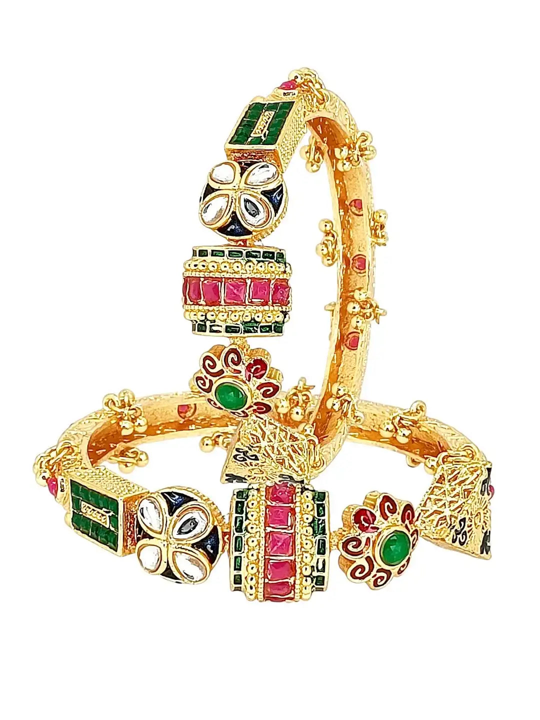 Set Of 2 Gold Plated Kundan Stone Studded Bangle