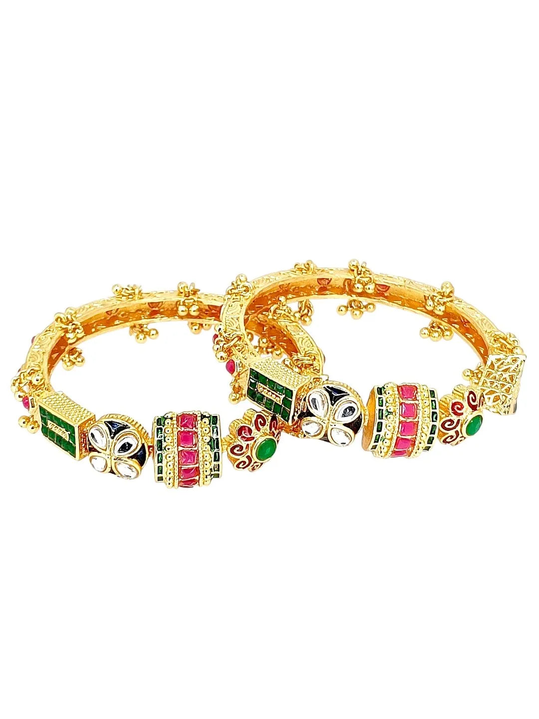 Set Of 2 Gold Plated Kundan Stone Studded Bangle