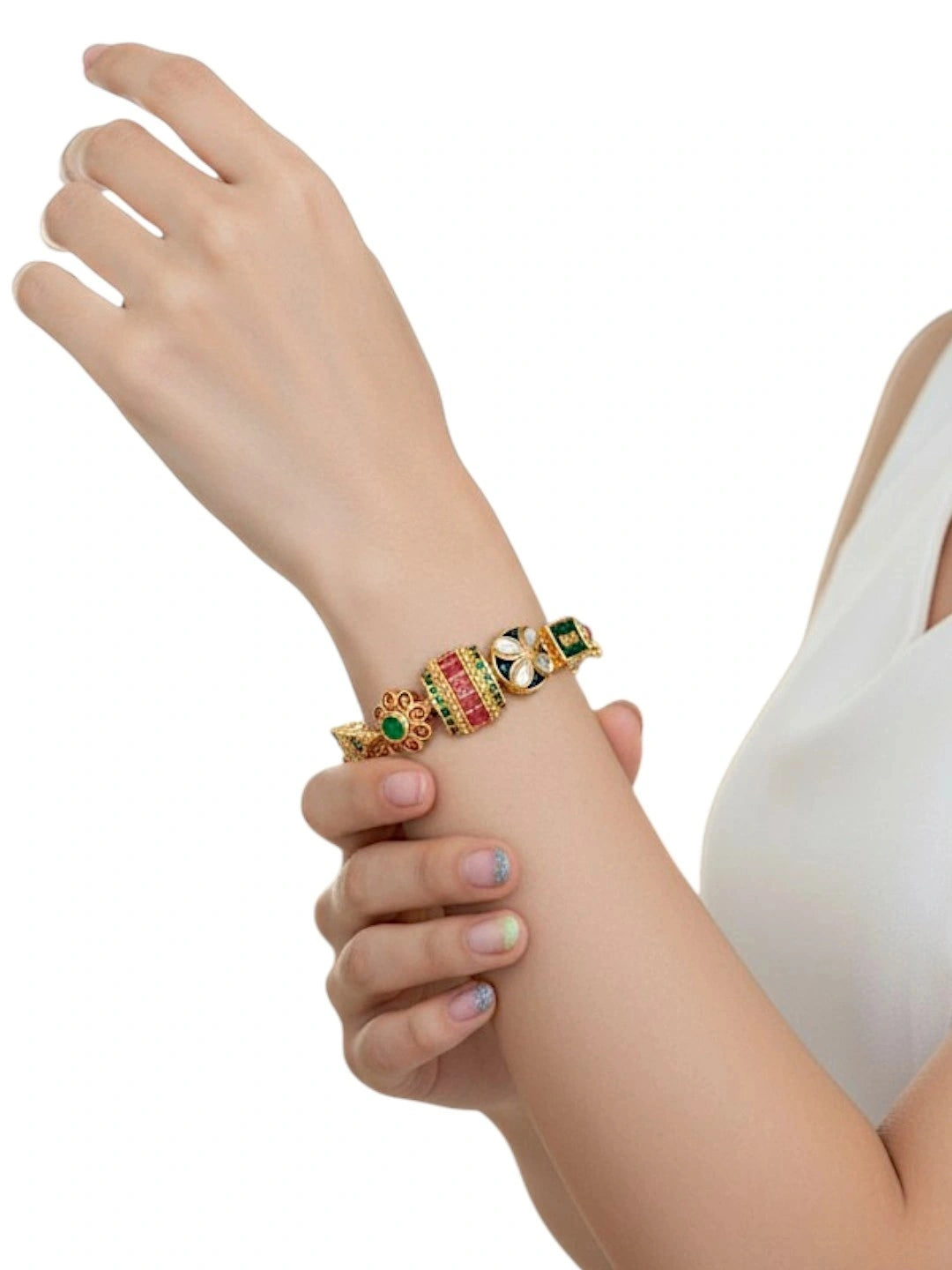 Set Of 2 Gold Plated Kundan Stone Studded Bangle