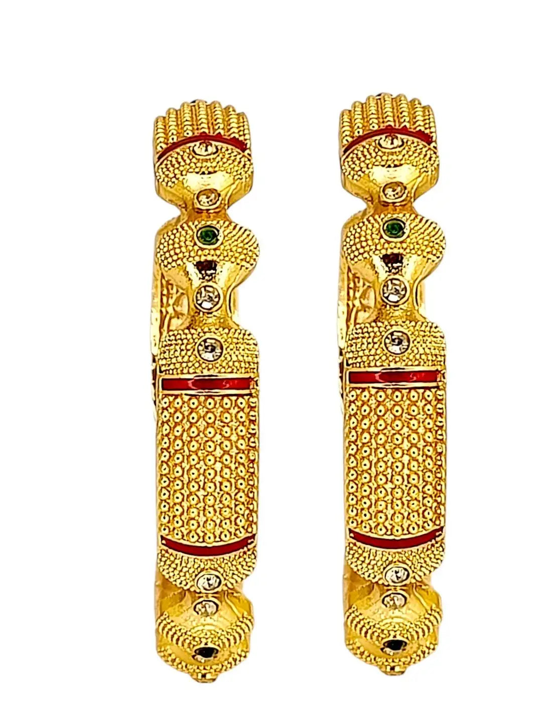 Set Of 2 Gold Plated Stone Studded Designer Bangle