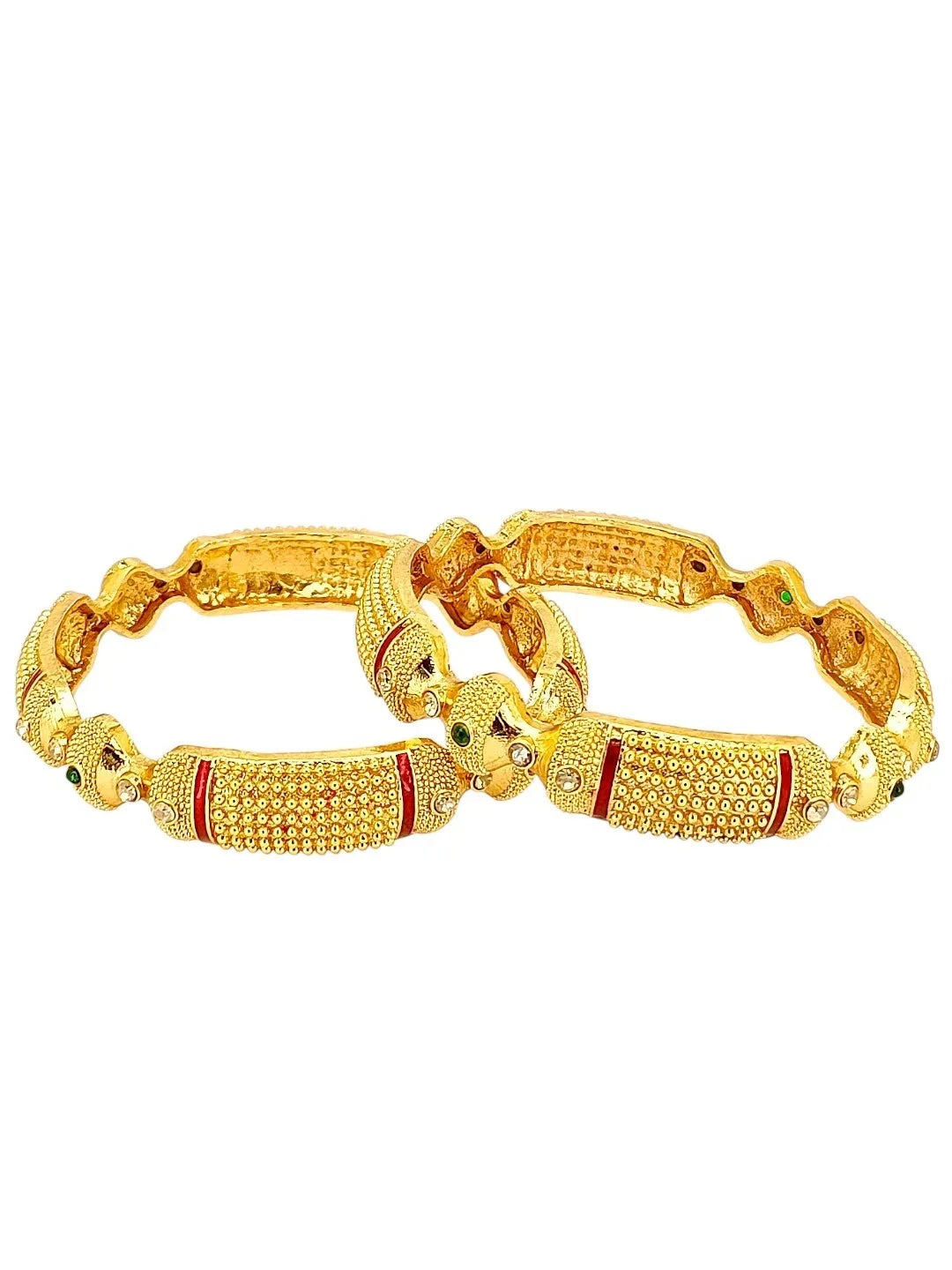 Set Of 2 Gold Plated Stone Studded Designer Bangle