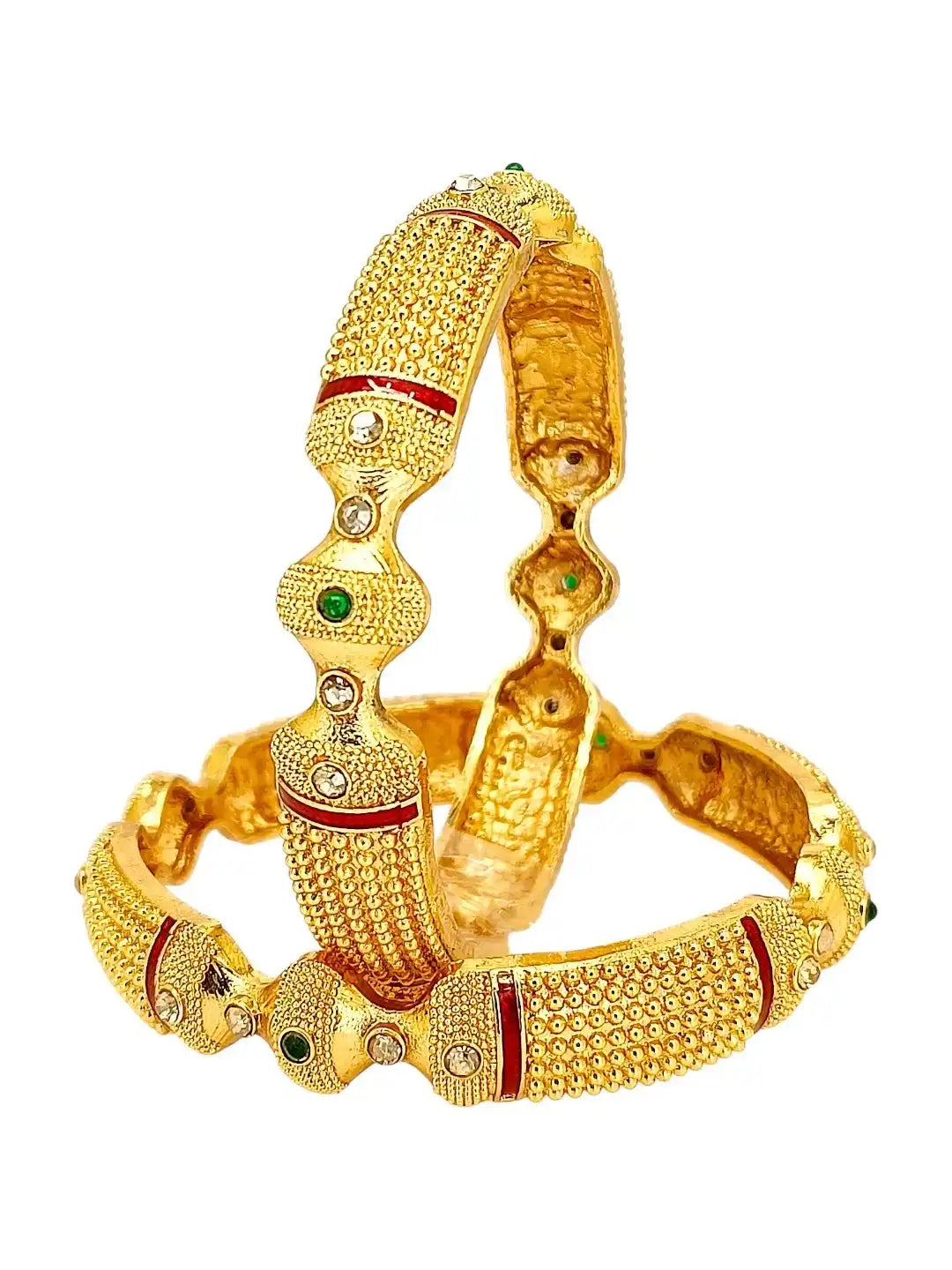 Set Of 2 Gold Plated Stone Studded Designer Bangle