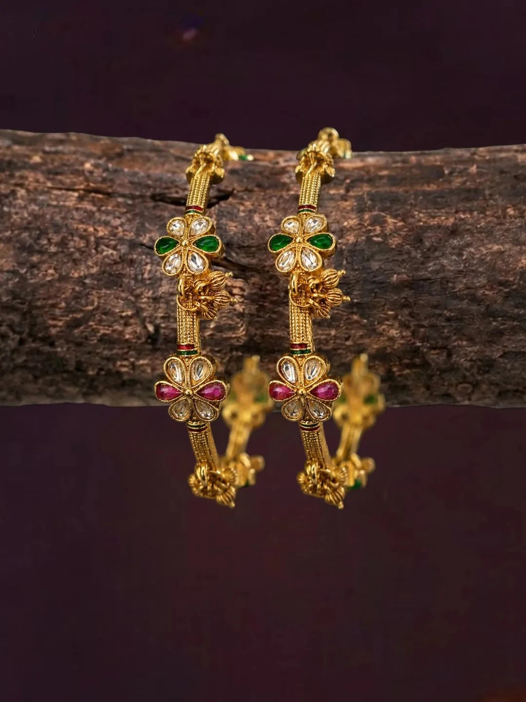 Set Of 2 Gold Plated Kundan Kashmiri Bangles