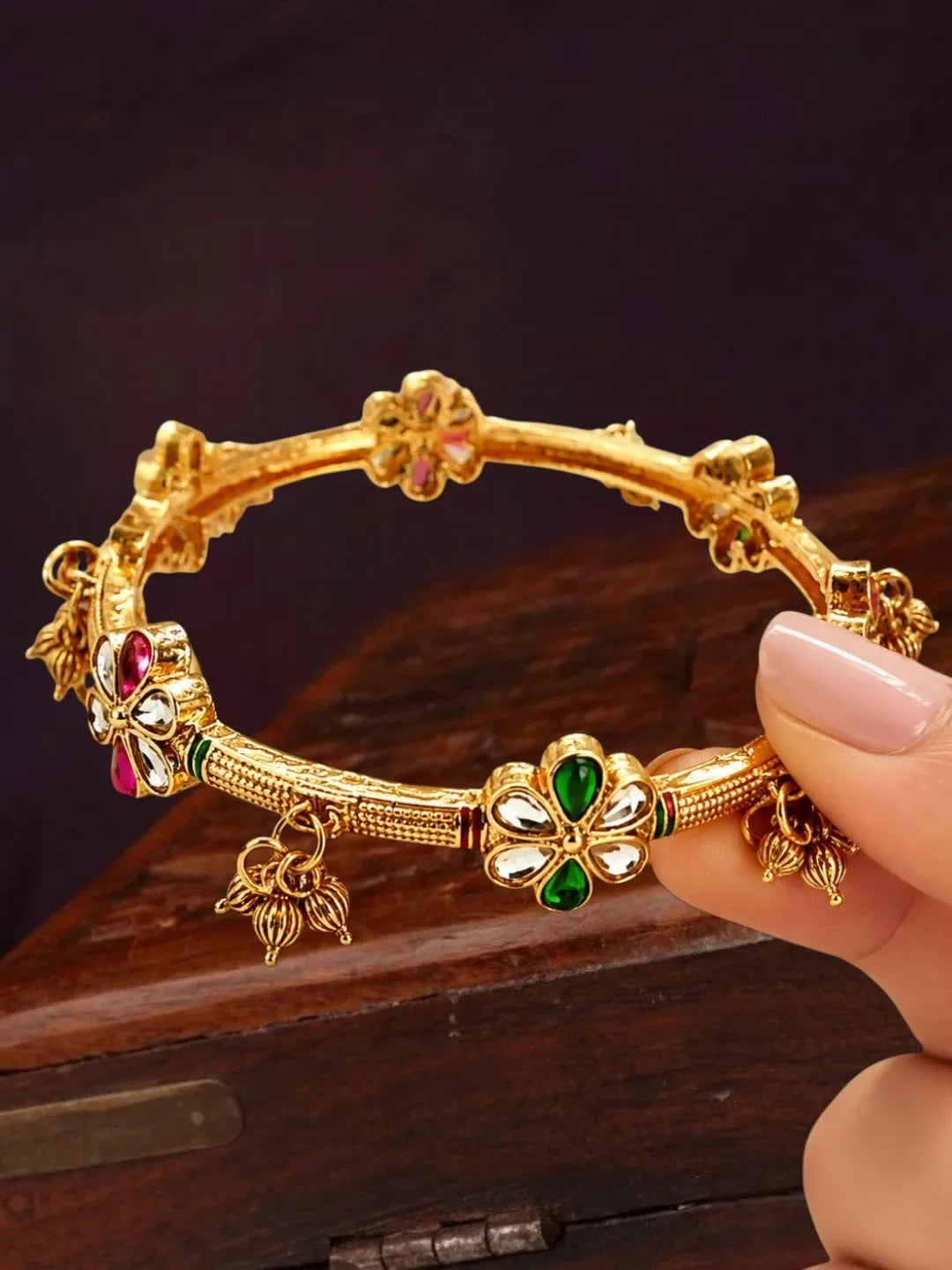 Set Of 2 Gold Plated Kundan Kashmiri Bangles