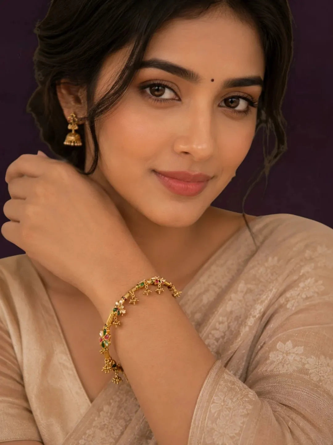 Set Of 2 Gold Plated Kundan Kashmiri Bangles