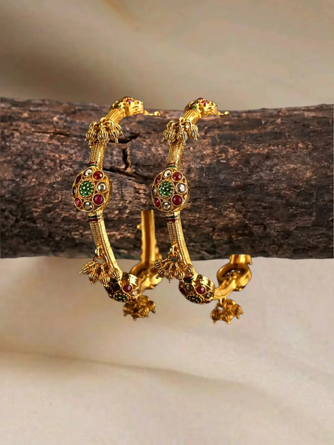 Set Of 2 Gold Plated CZ Meenakari Kashmiri Bangles