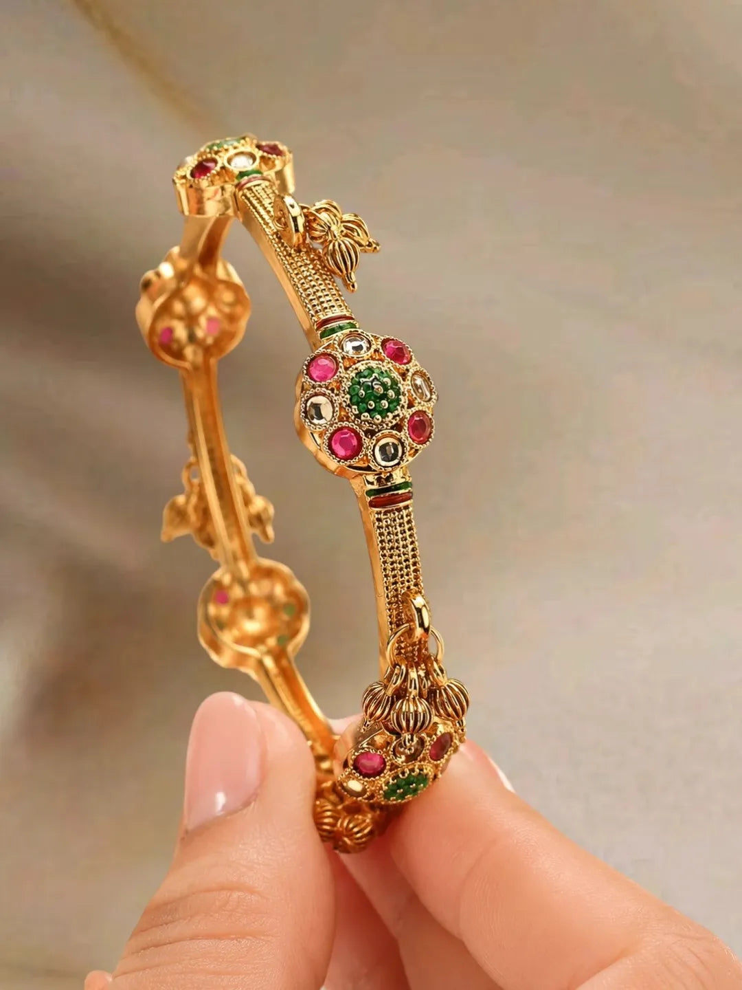 Set Of 2 Gold Plated CZ Meenakari Kashmiri Bangles
