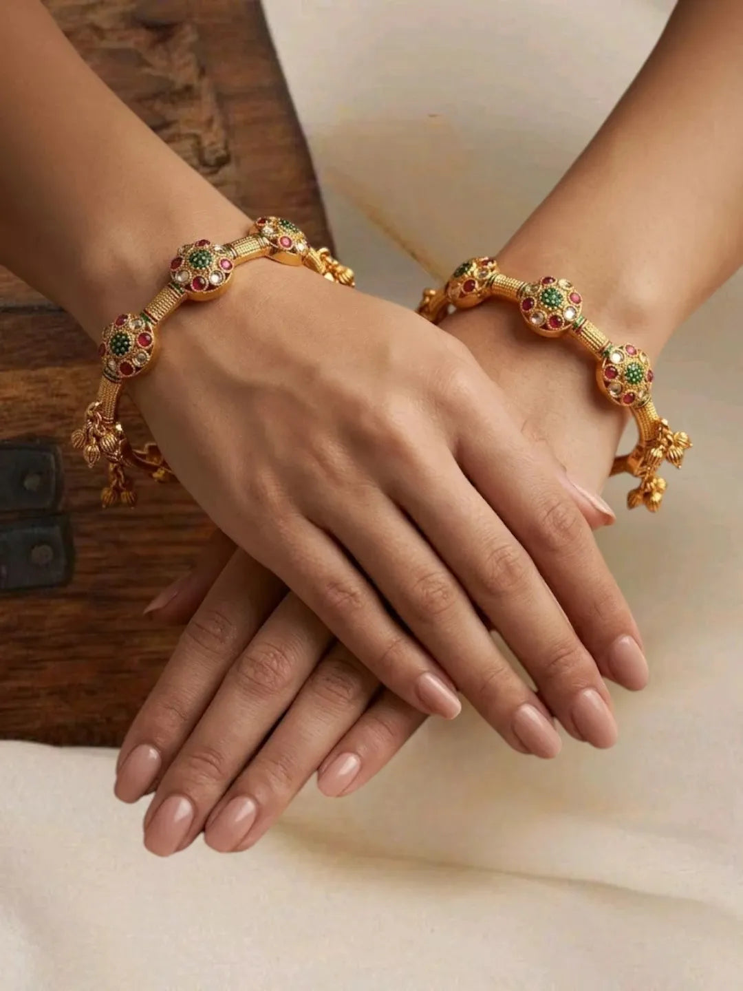 Set Of 2 Gold Plated CZ Meenakari Kashmiri Bangles