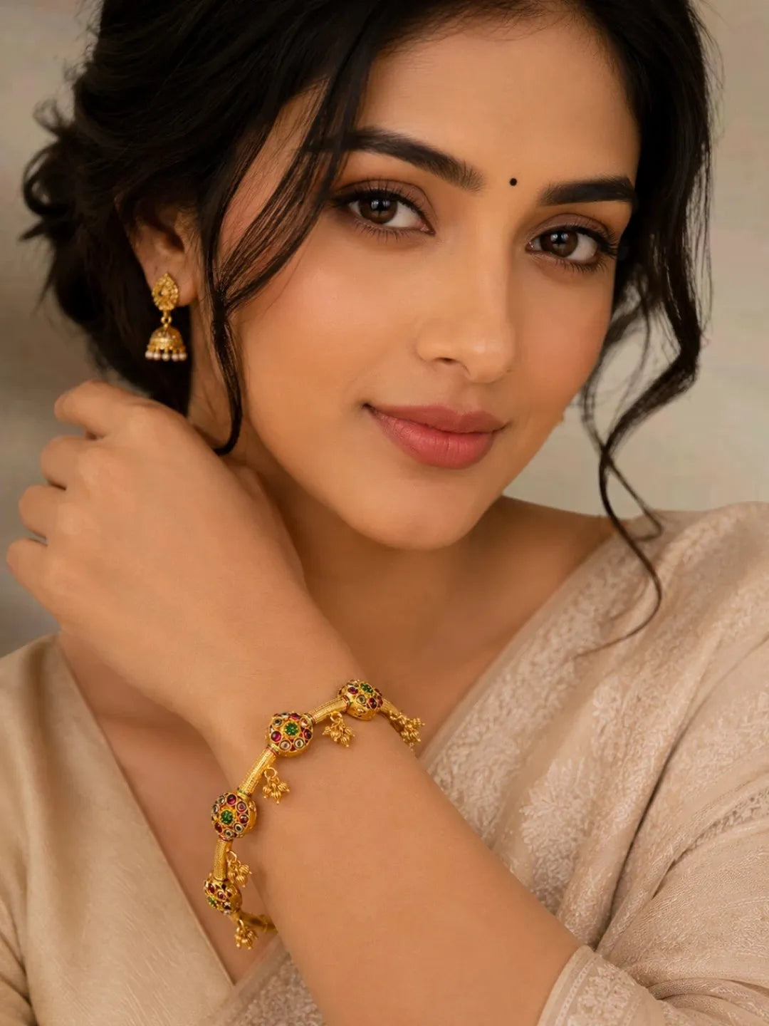 Set Of 2 Gold Plated CZ Meenakari Kashmiri Bangles