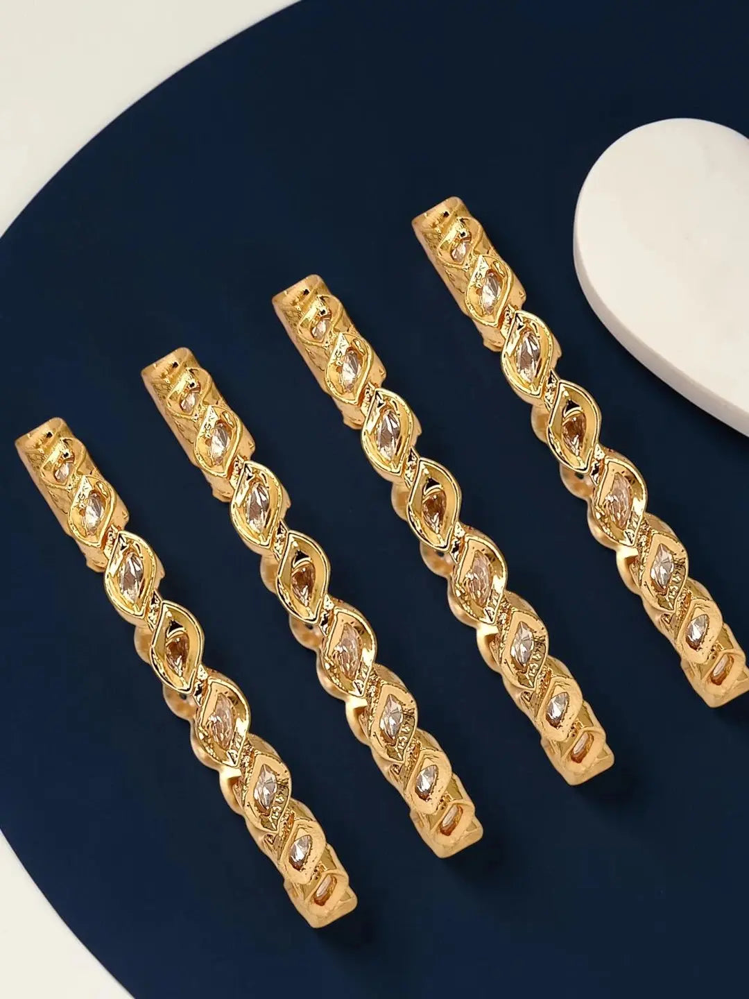 Set Of 4 Gold Plated Zigzag Moissanite Bangles