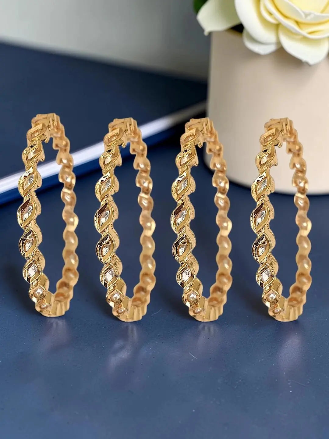 Set Of 4 Gold Plated Zigzag Moissanite Bangles