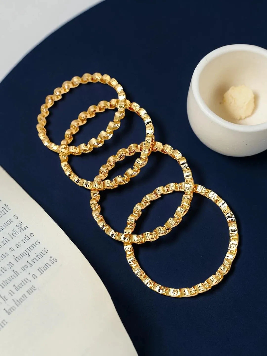 Set Of 4 Gold Plated Zigzag Moissanite Bangles