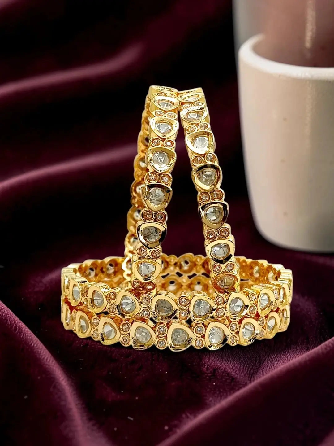 Set Of 4 Gold Plated Moissanite Bangles
