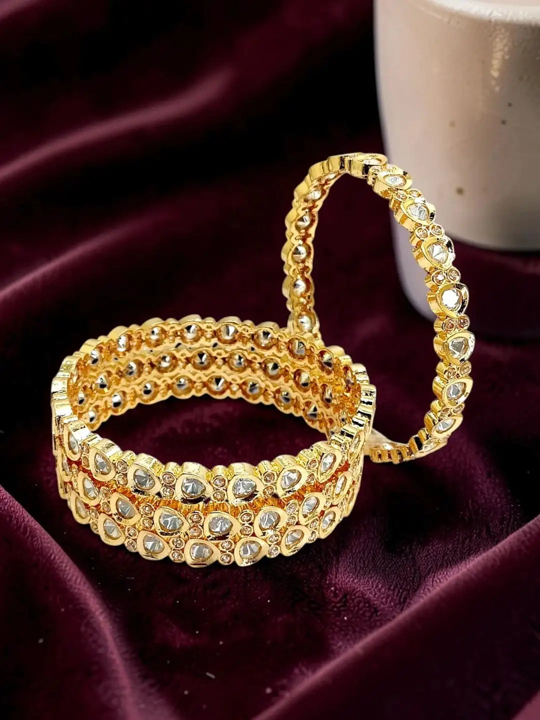 Set Of 4 Gold Plated Moissanite Bangles
