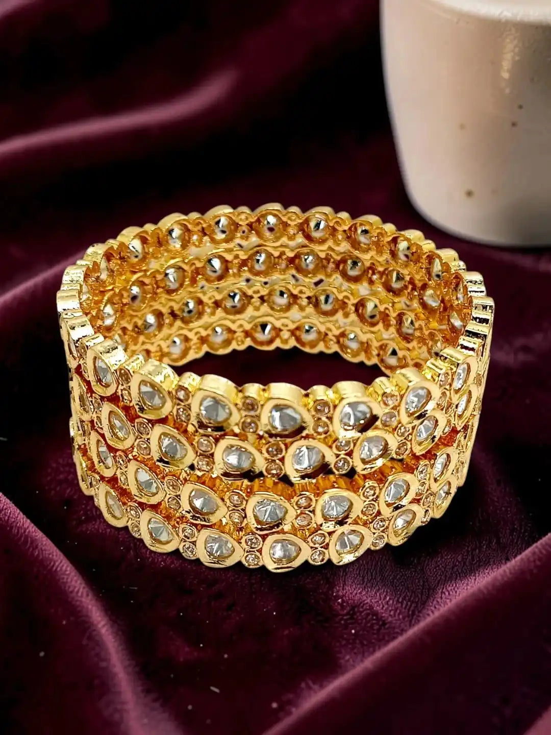 Set Of 4 Gold Plated Moissanite Bangles