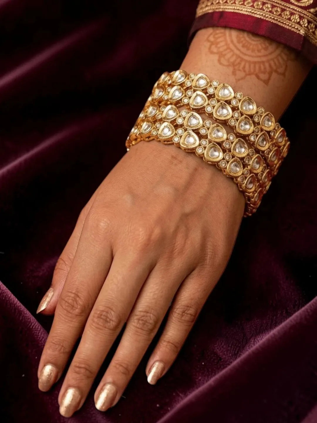 Set Of 4 Gold Plated Moissanite Bangles