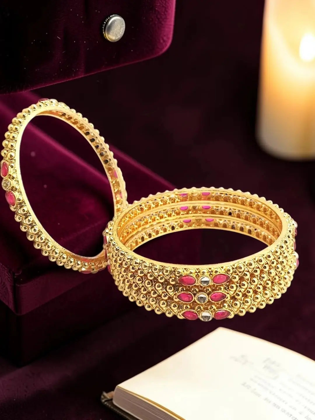Gold Plated Set Of 4 Kundan Ball Design Bangles