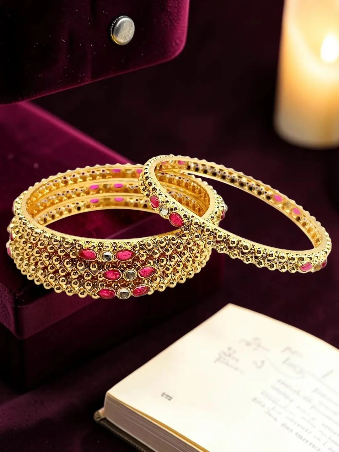 Gold Plated Set Of 4 Kundan Ball Design Bangles