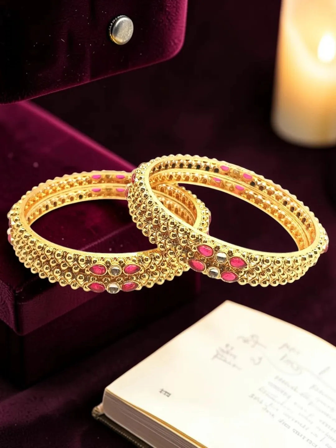 Gold Plated Set Of 4 Kundan Ball Design Bangles