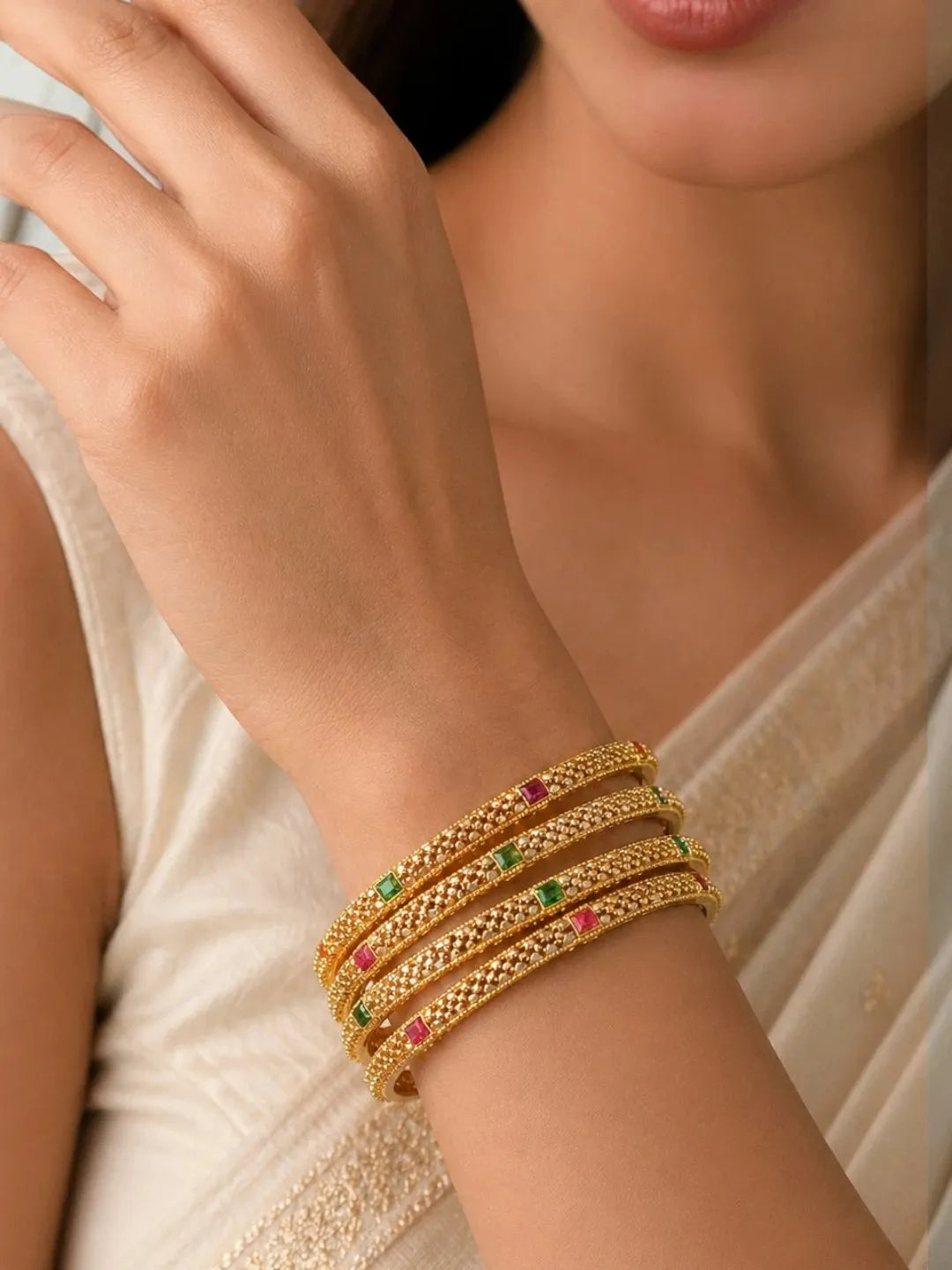 Set Of 4 Gold Plated Thushi Style Bangles