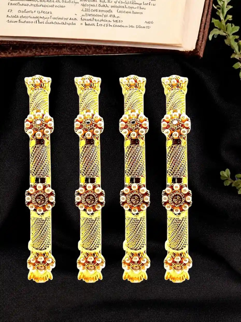 Gold Plated Set Of 4 Floral Beaded Bangle Set