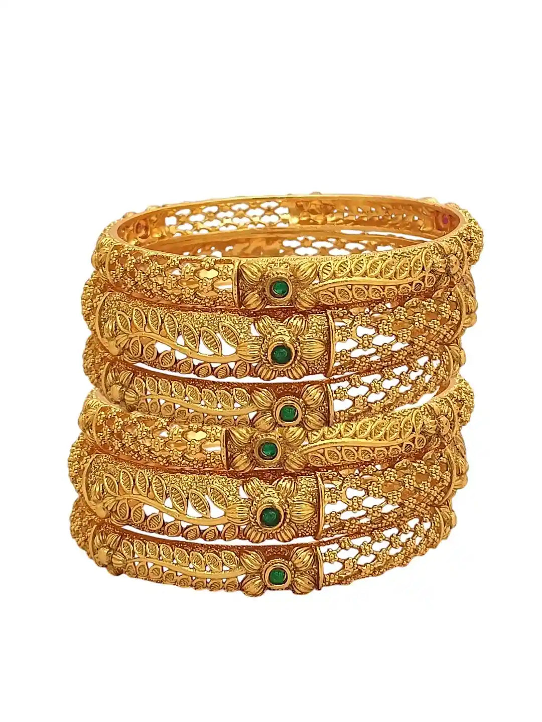 Set Of 6 Gold-Plated Floral Stone Studded Bangles