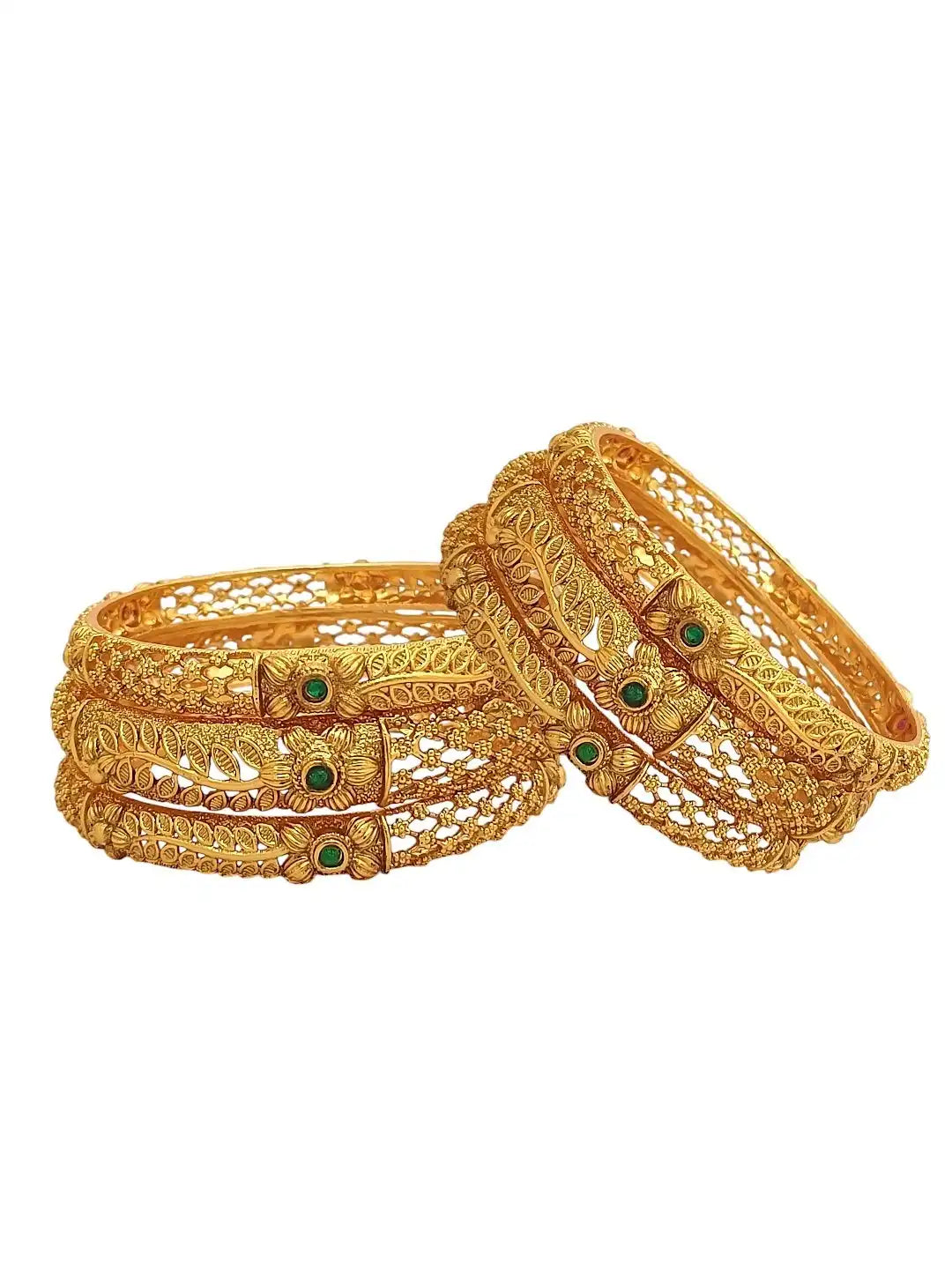 Set Of 6 Gold-Plated Floral Stone Studded Bangles
