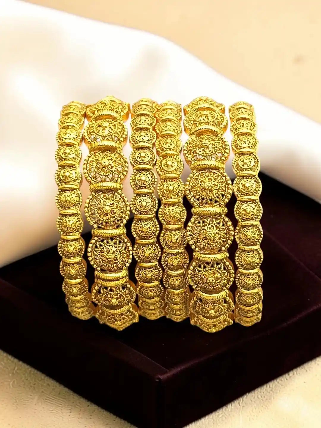 Set Of 6 Antique Gold Plated Filigree Design Bangle Set