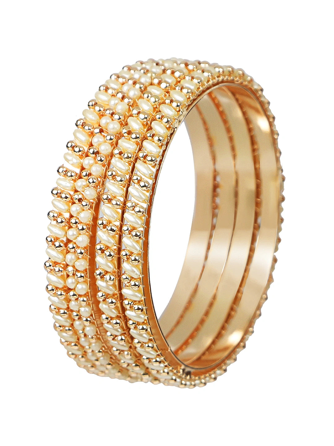 Gold Plated 4Pc Rice Pearl Bangle