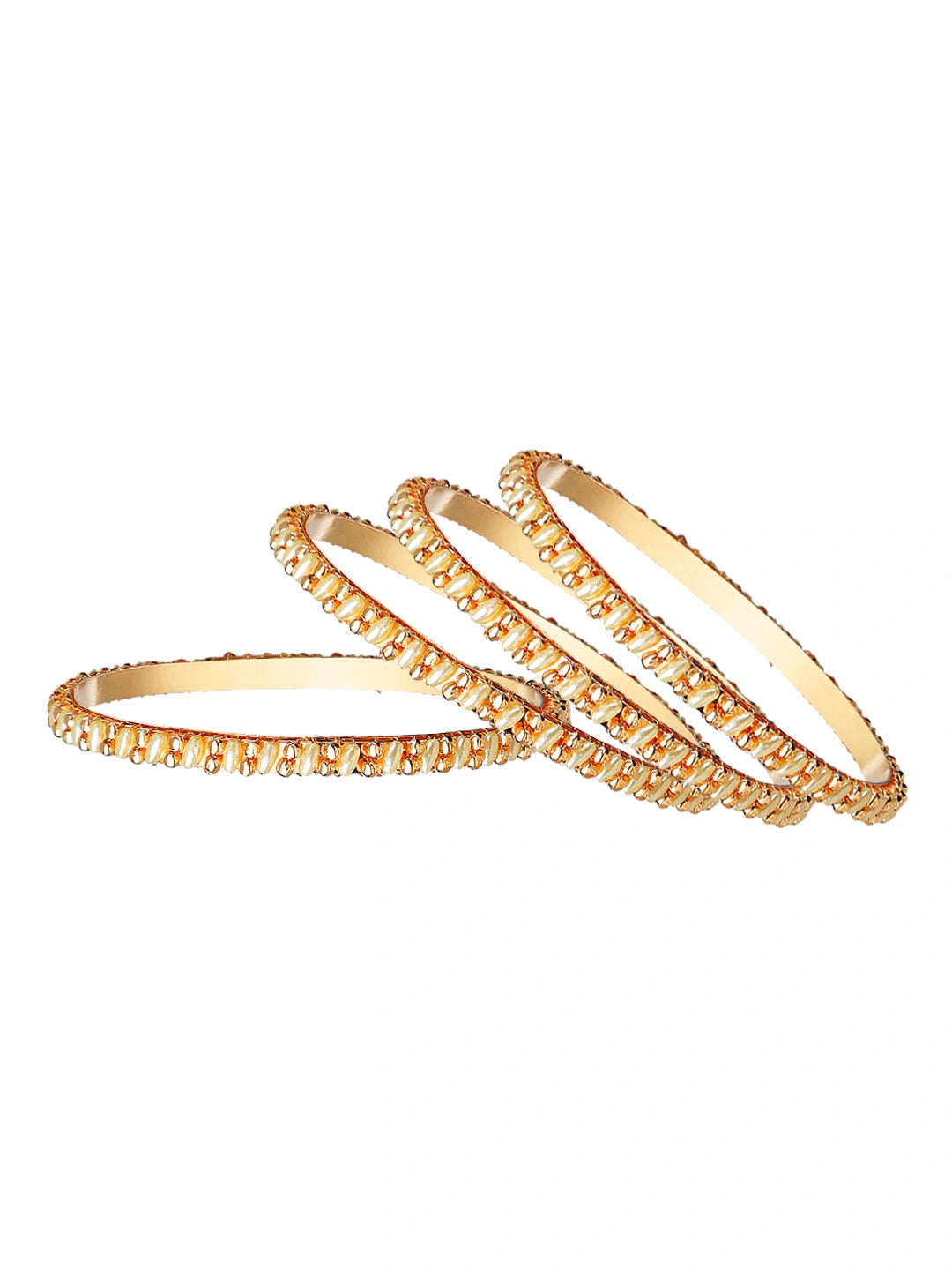 Gold Plated 4Pc Rice Pearl Bangle