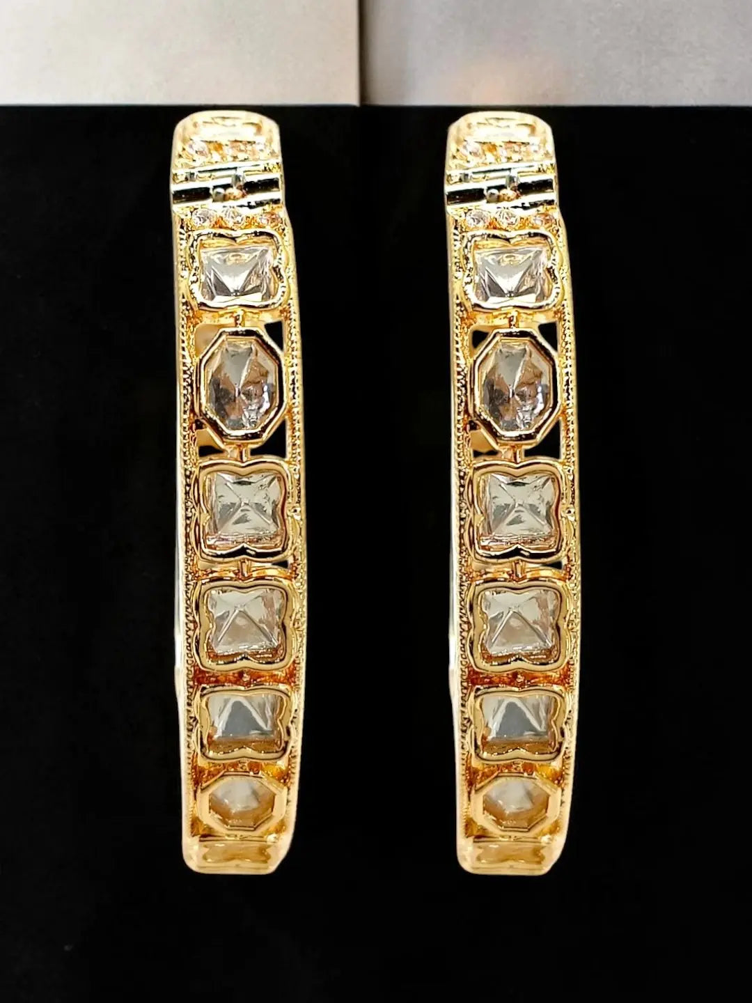 Set Of 2 Gold Plated Hexagonal Moissanite Screw Bangles