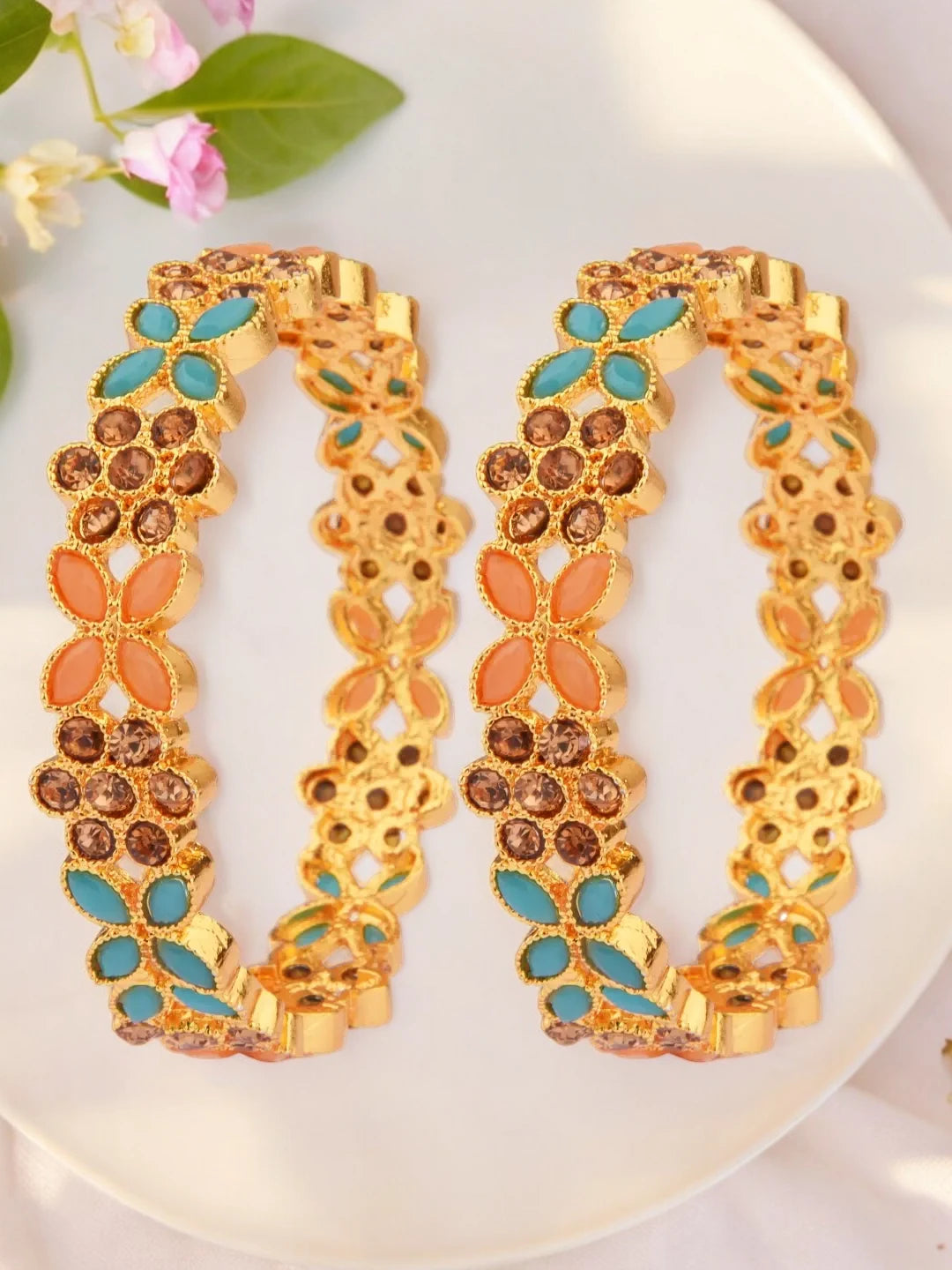 CZ-Studded Gold Plated Bangles