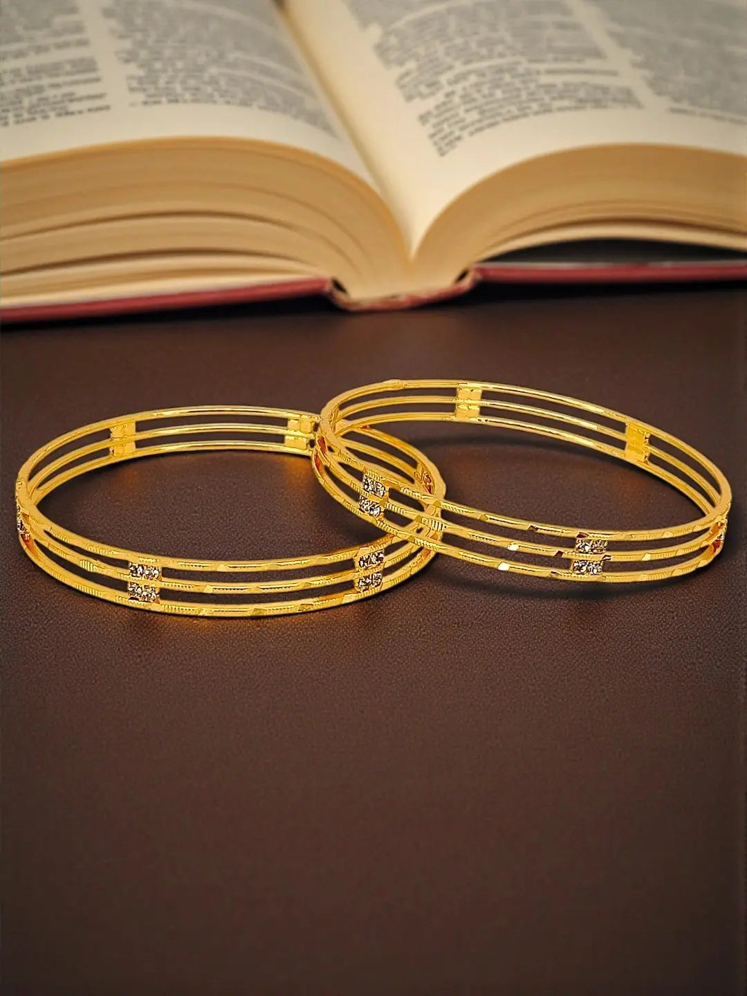 Set Of 2 Gold Plated American Diamond Stone Studded Bangle