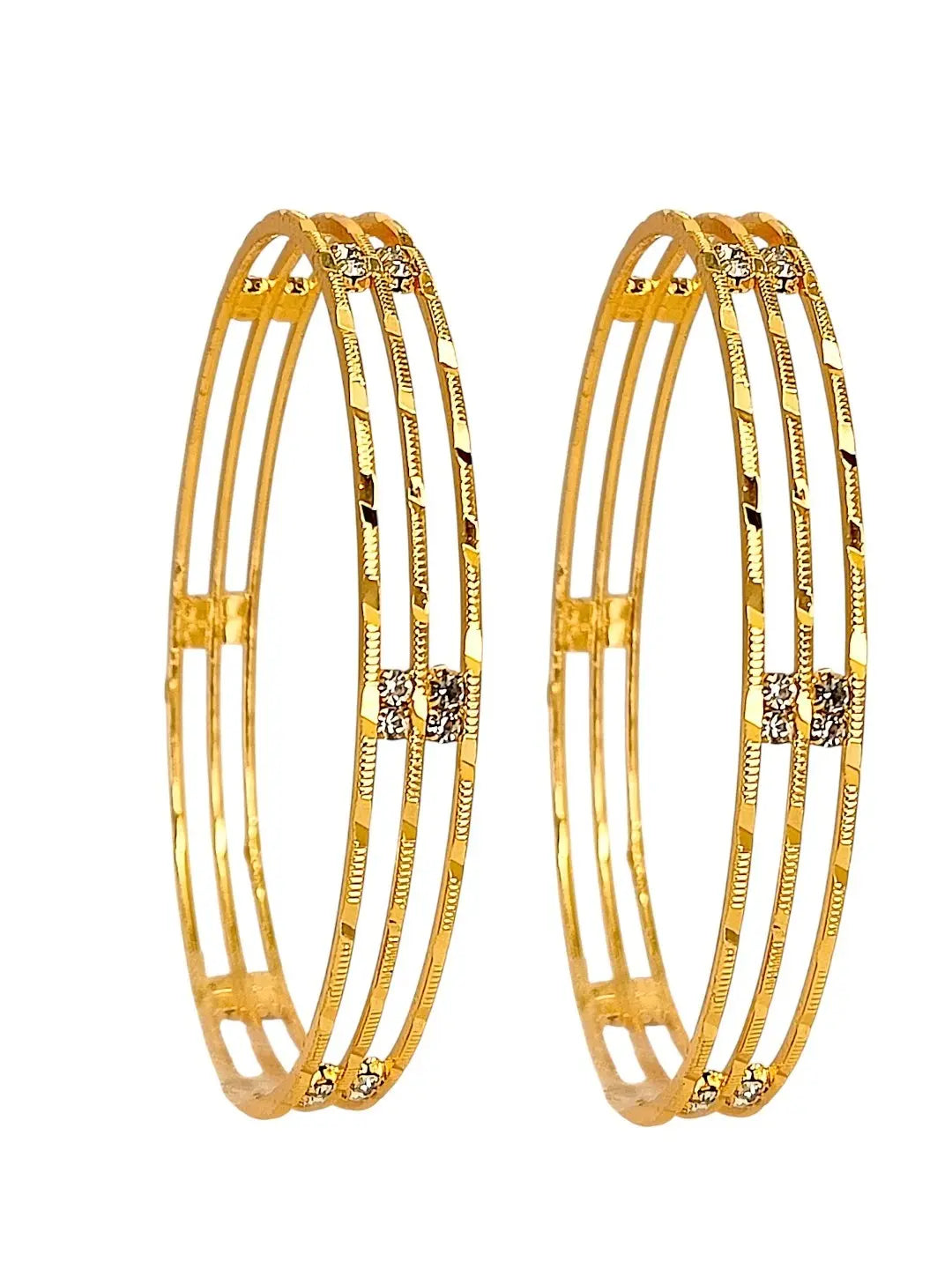 Set Of 2 Gold Plated American Diamond Stone Studded Bangle