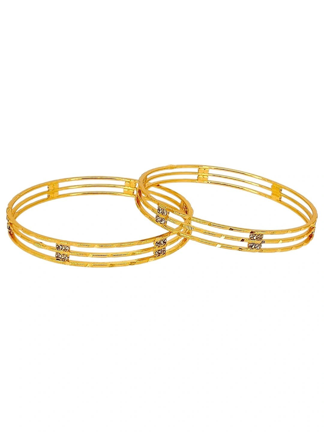 Set Of 2 Gold Plated American Diamond Stone Studded Bangle