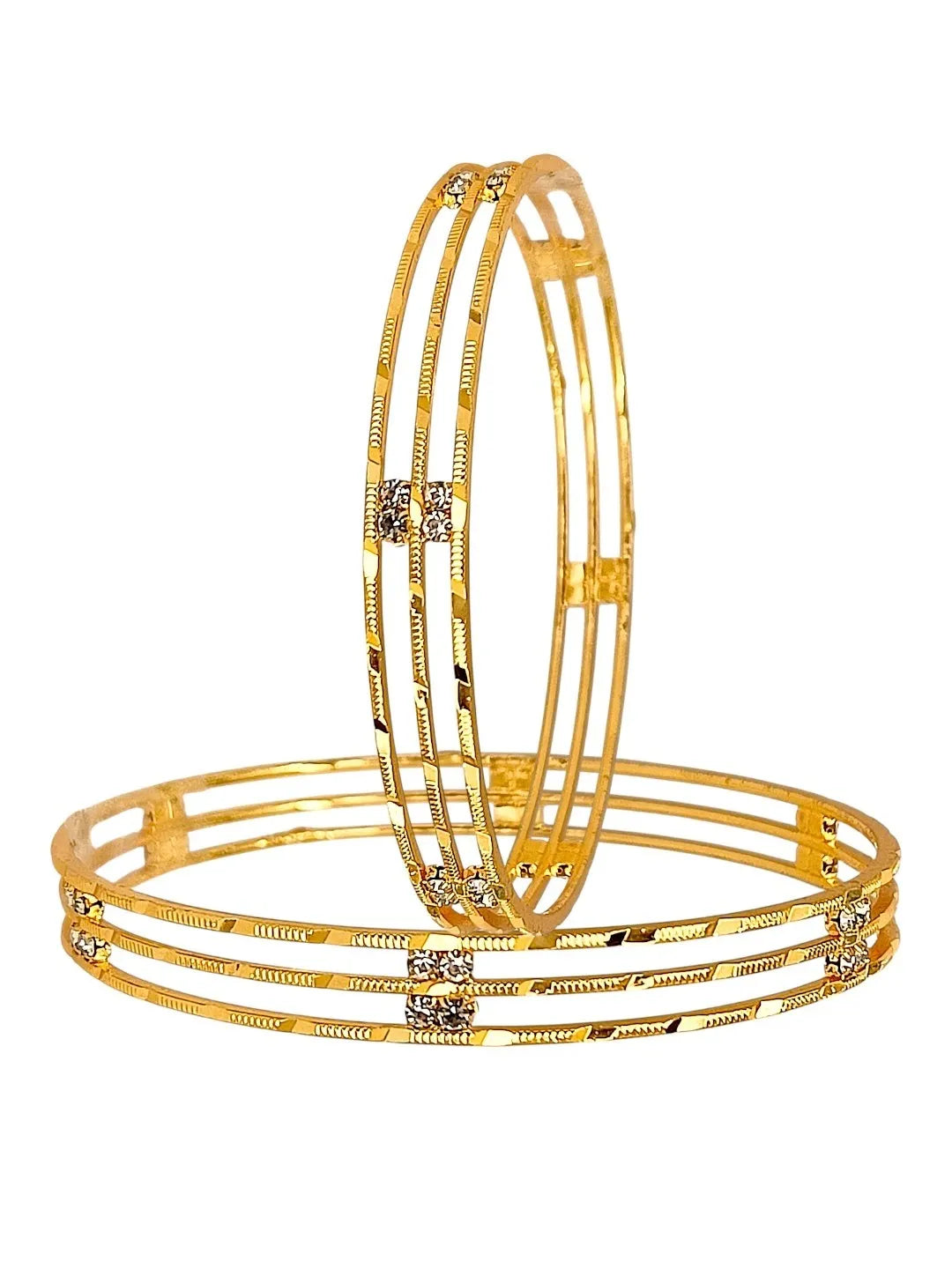 Set Of 2 Gold Plated American Diamond Stone Studded Bangle